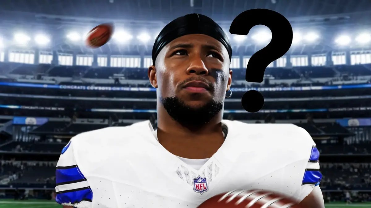 Saquon Barkley in Cowboys uniform, question mark next to him
