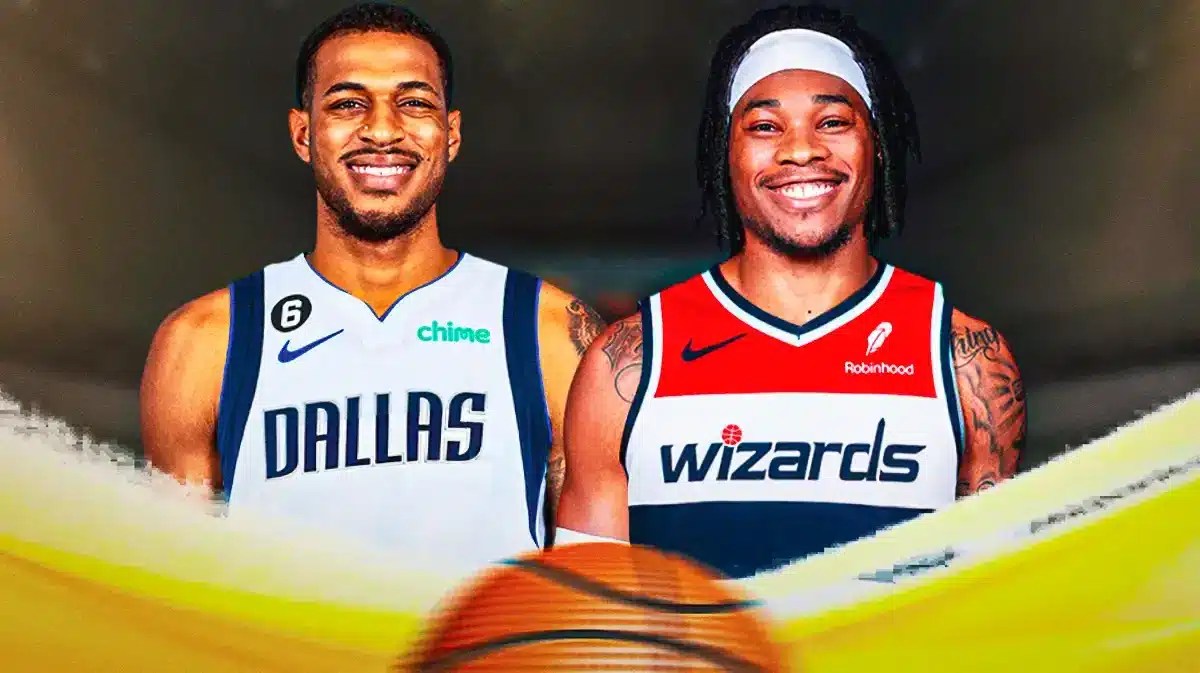 Daniel Gafford in a Mavericks jersey, Richaun Holmes in a Wizards jersey.
