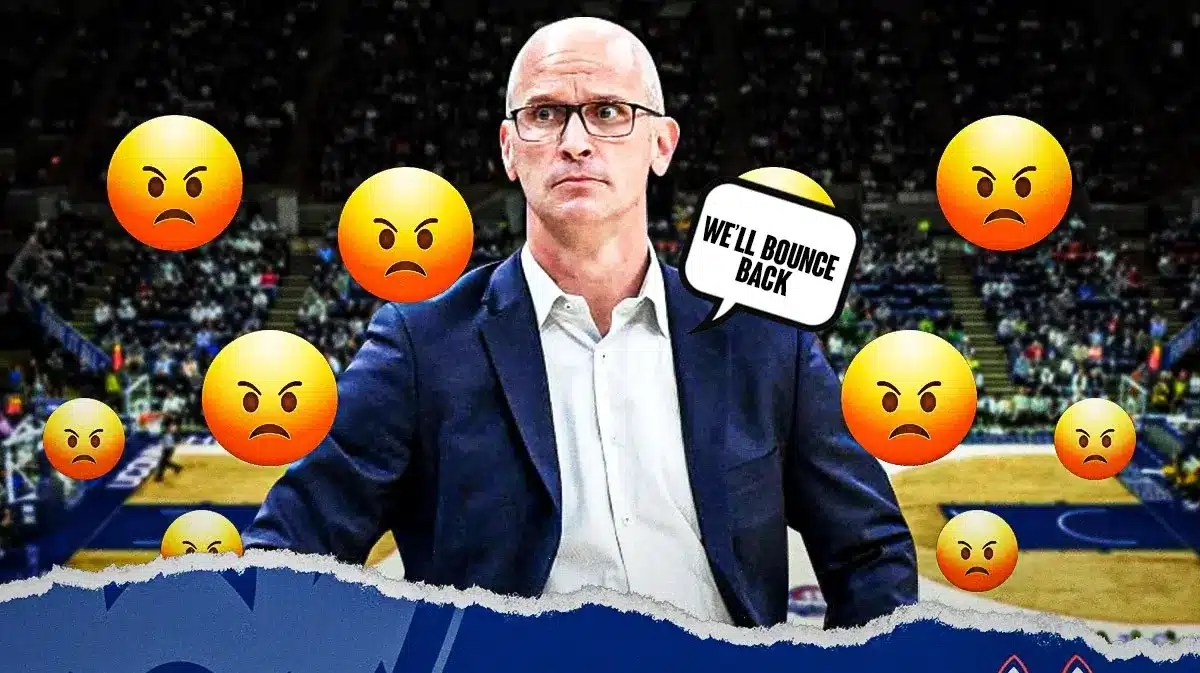 Dan Hurley saying “We’ll bounce back” with angry emojis around him