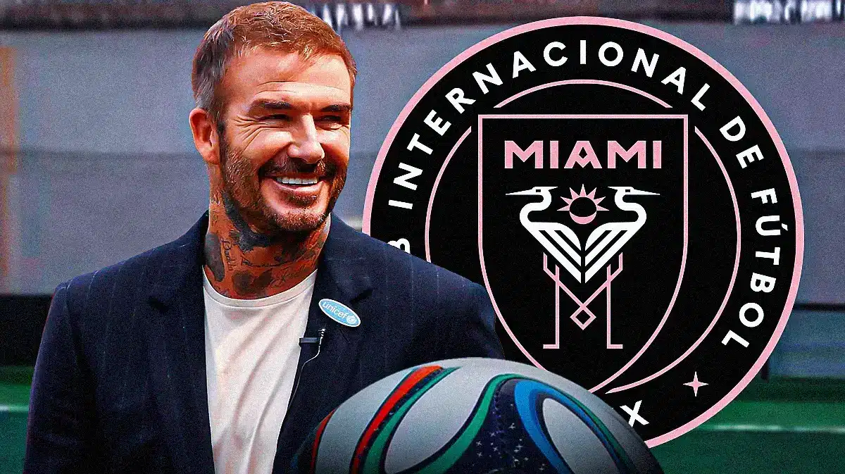 David Beckham in front of a padel room, the Inter Miami logo in the air