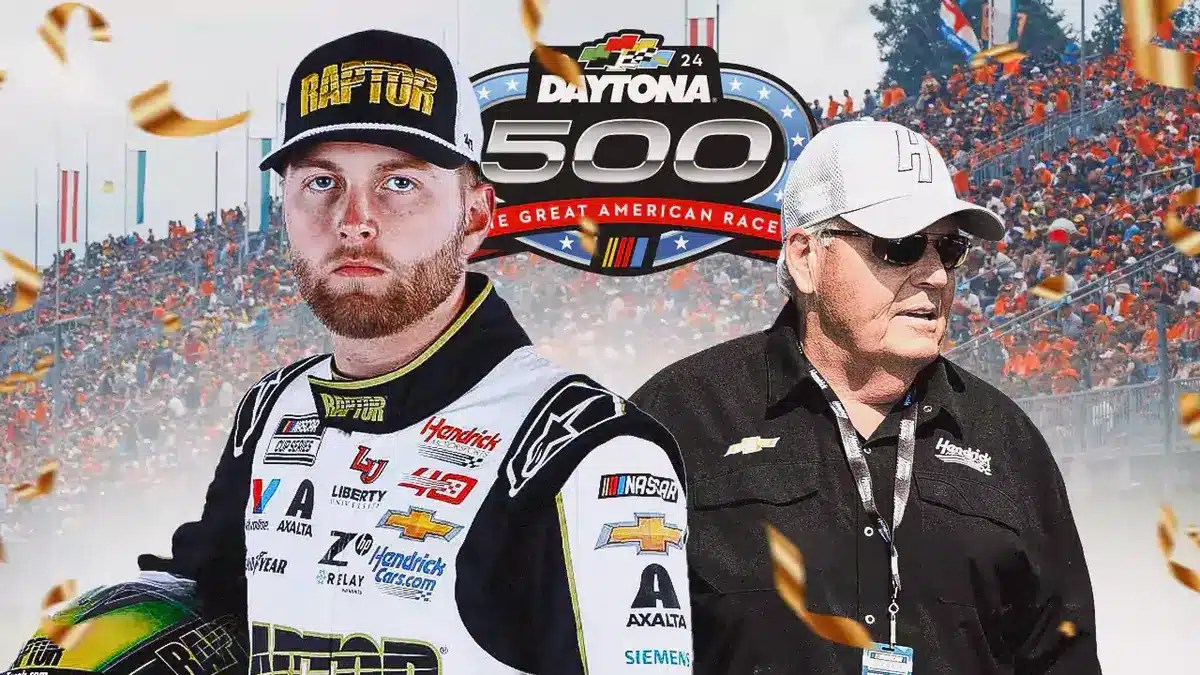 Hendrick Motorsports Rick Hendrick and William Byron with Alex Bowman after Daytona 500