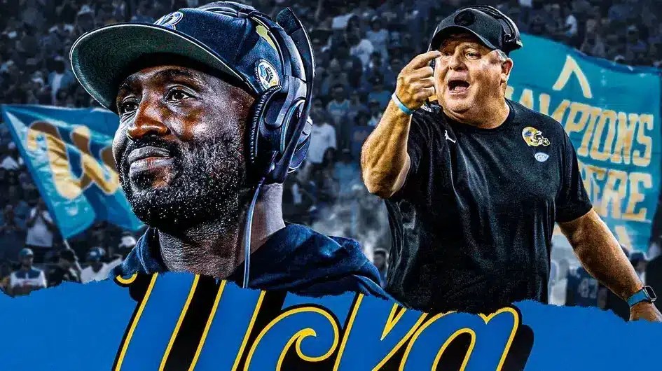 UCLA Football Bruins HC Deshaun Foster with Ohio State Chip Kelly