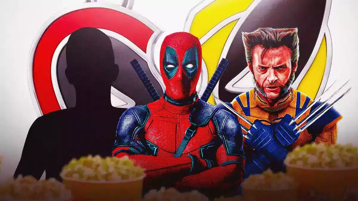Deadpool and Wolverine next to a male silhouette and the movie's logo in the background