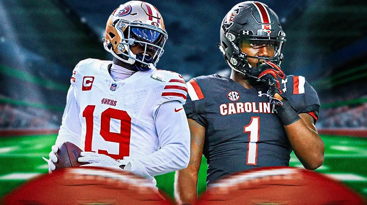 Deebo Samuel playing for the San Francisco 49ers and the South Carolina Gamecocks.