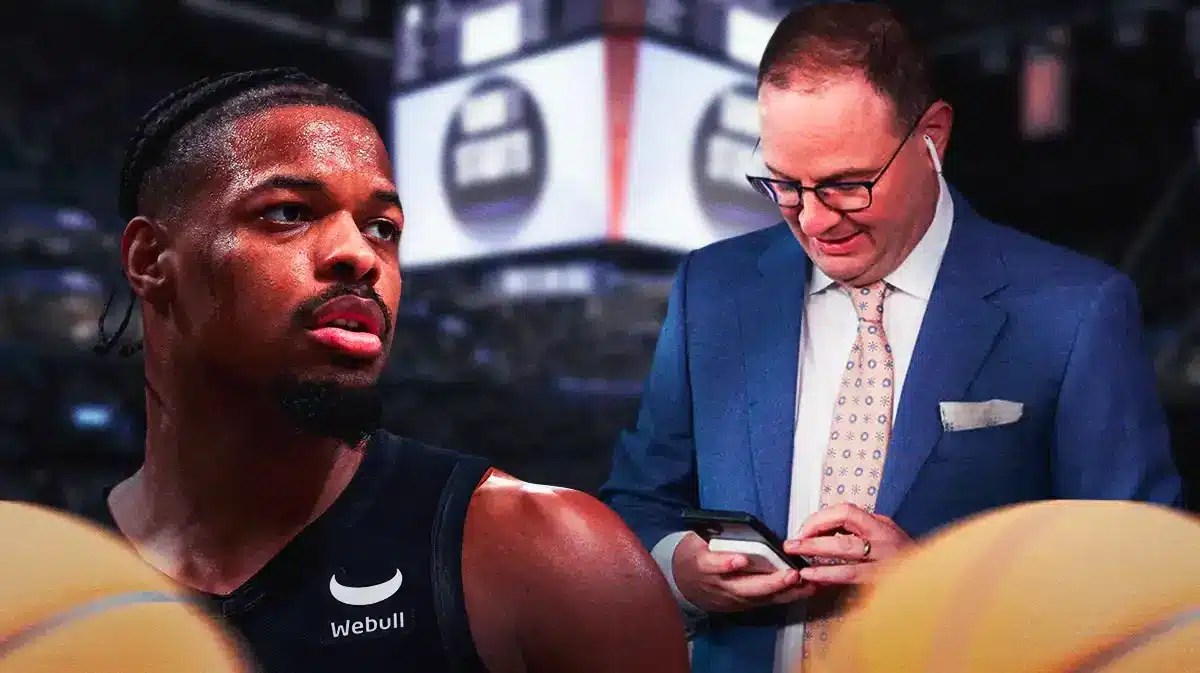 Nets Dennis Smith Jr. looking at Adrian Wojnarowski.