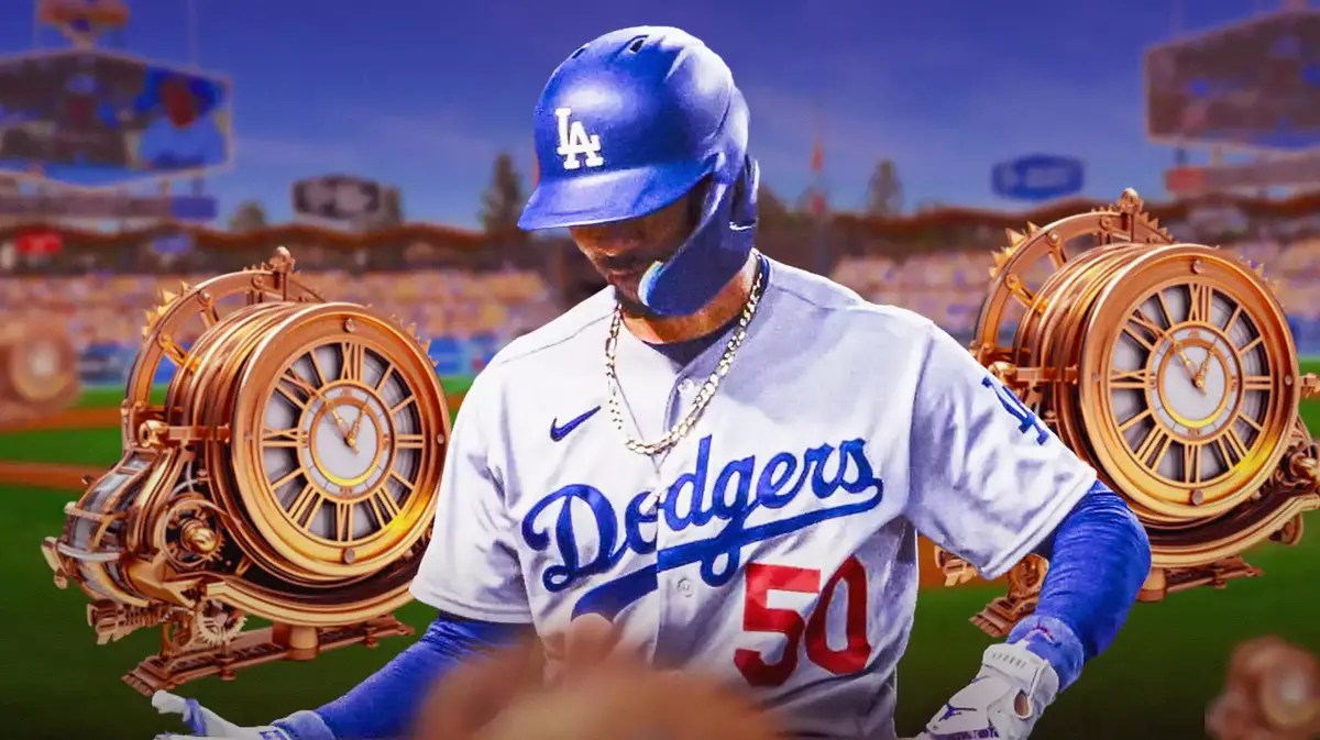 Dodgers' Mookie Betts looking sad, with plenty of time machines in the background