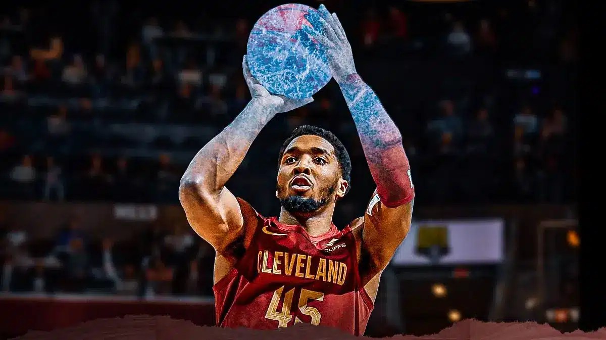 Donovan Mitchell (Cavs) shooting a ball that is freezing cold