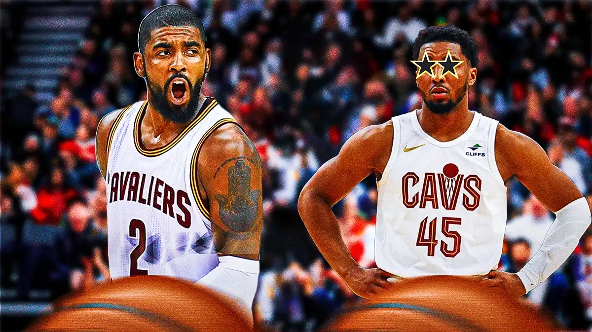 Cavs' Donovan Mitchell looking at Kyrie Irving with stars in his eyes