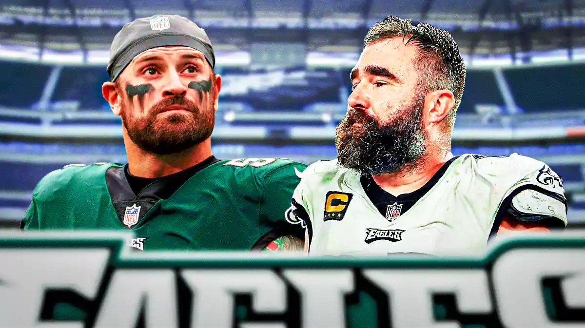 Eagles, Chris Long, Jason Kelce, Travis Kelce, Jason Kelce Eagles, Chris Long and Jason Kelce with Eagles stadium in the background