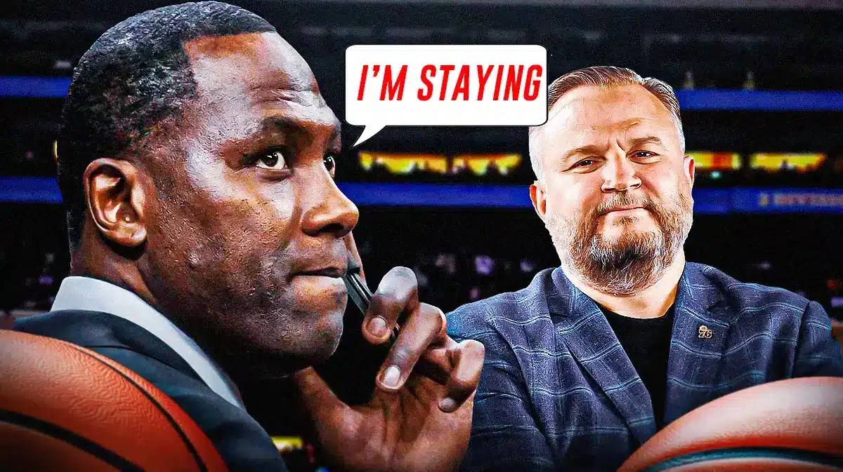 76ers' Elton Brand saying "I'm staying" next to Daryl Morey