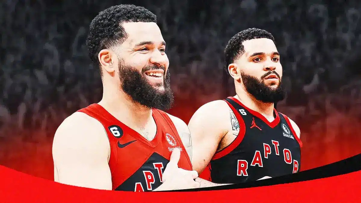 Photo: Fred VanVleet smiling in Raptors jersey, another photo of him in action in Raptors jersey