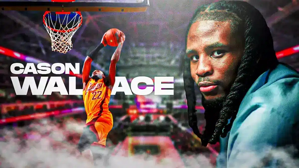 Cason Wallace while dunking in Rising Stars game