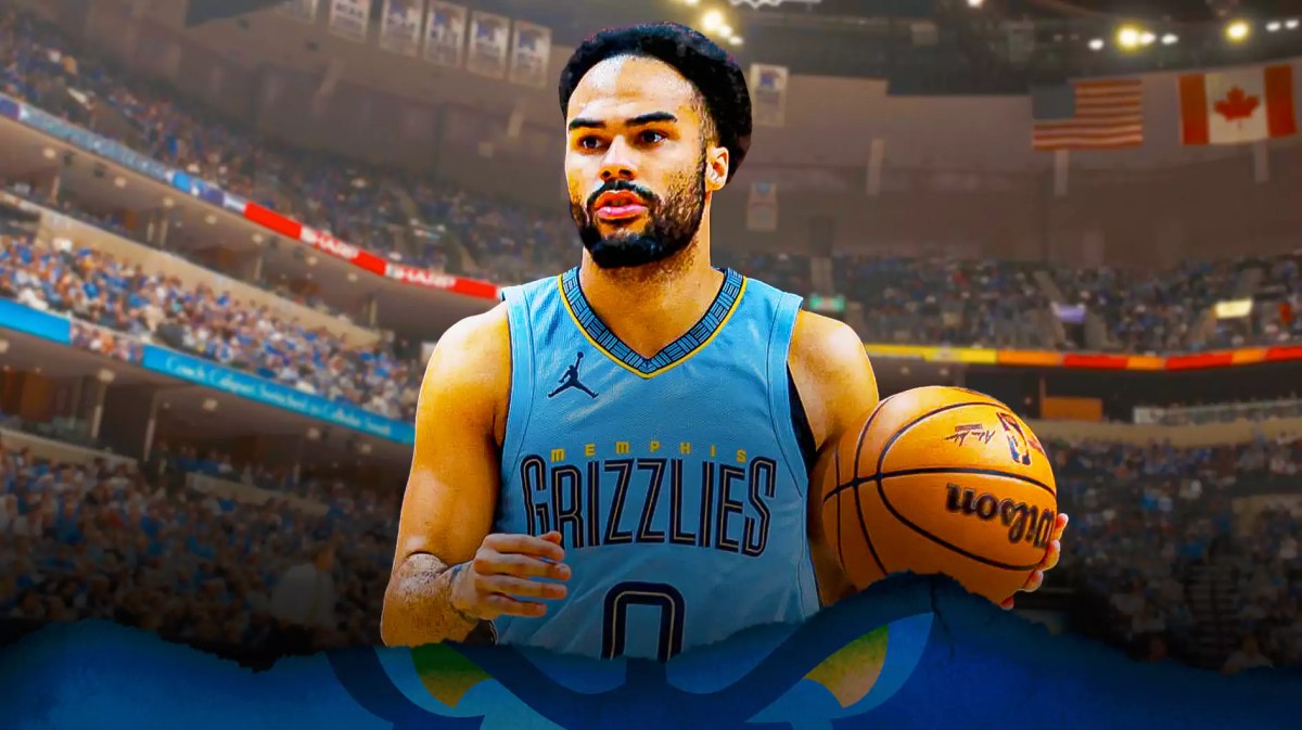 Jacob Gilyard with the Grizzlies arena in the background