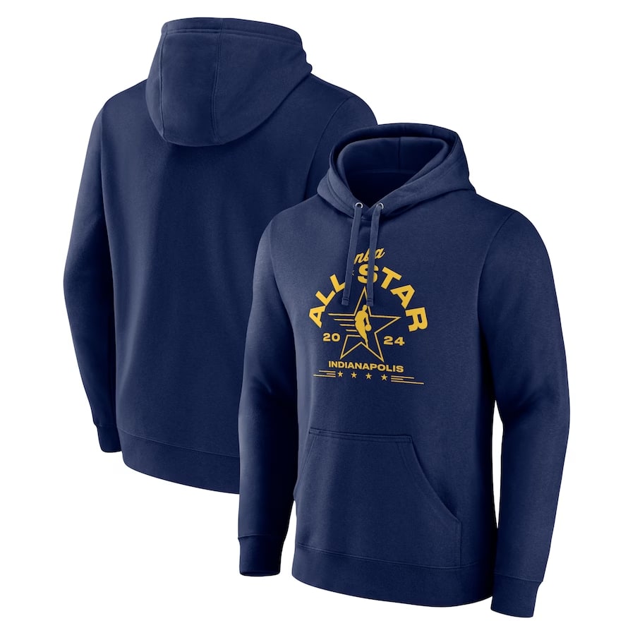 Fanatics Branded 2024 NBA All-Star Game Slam Dunk Pullover Hoodie - Navy colored on a white background.