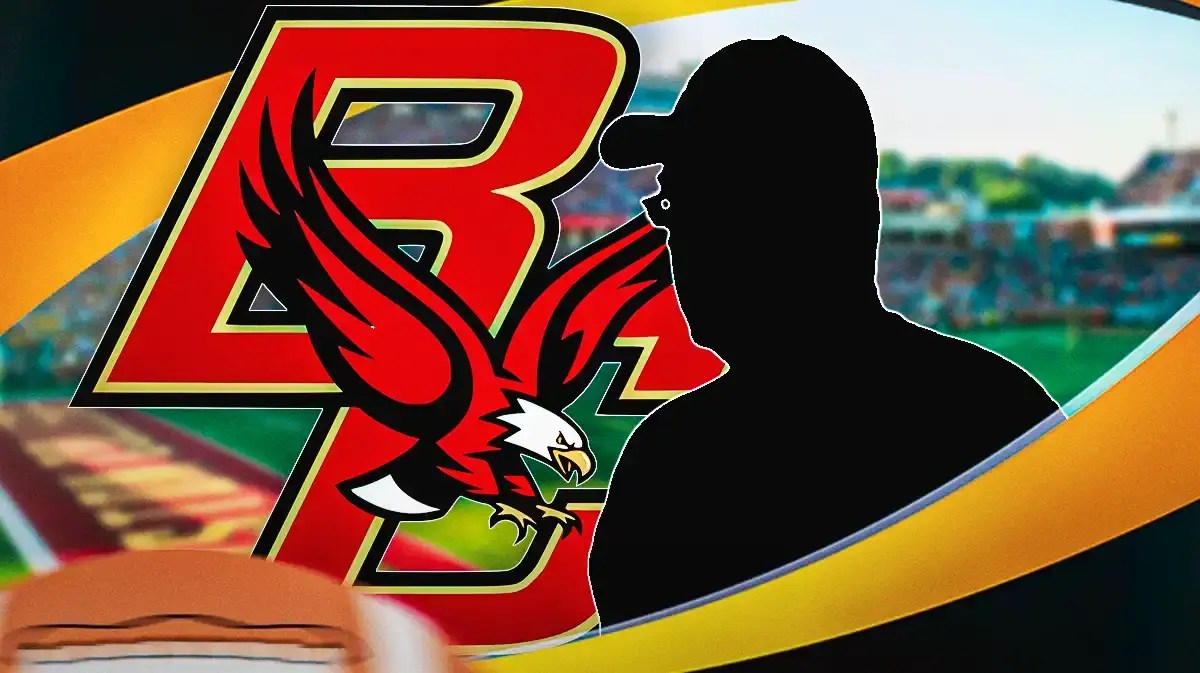 Paul Chryst as a silhouette. Boston College logo