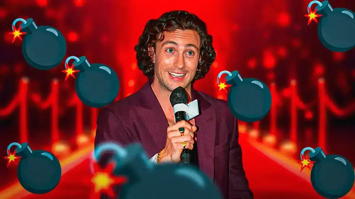 Aaron Taylor-Johnson with bombs around.