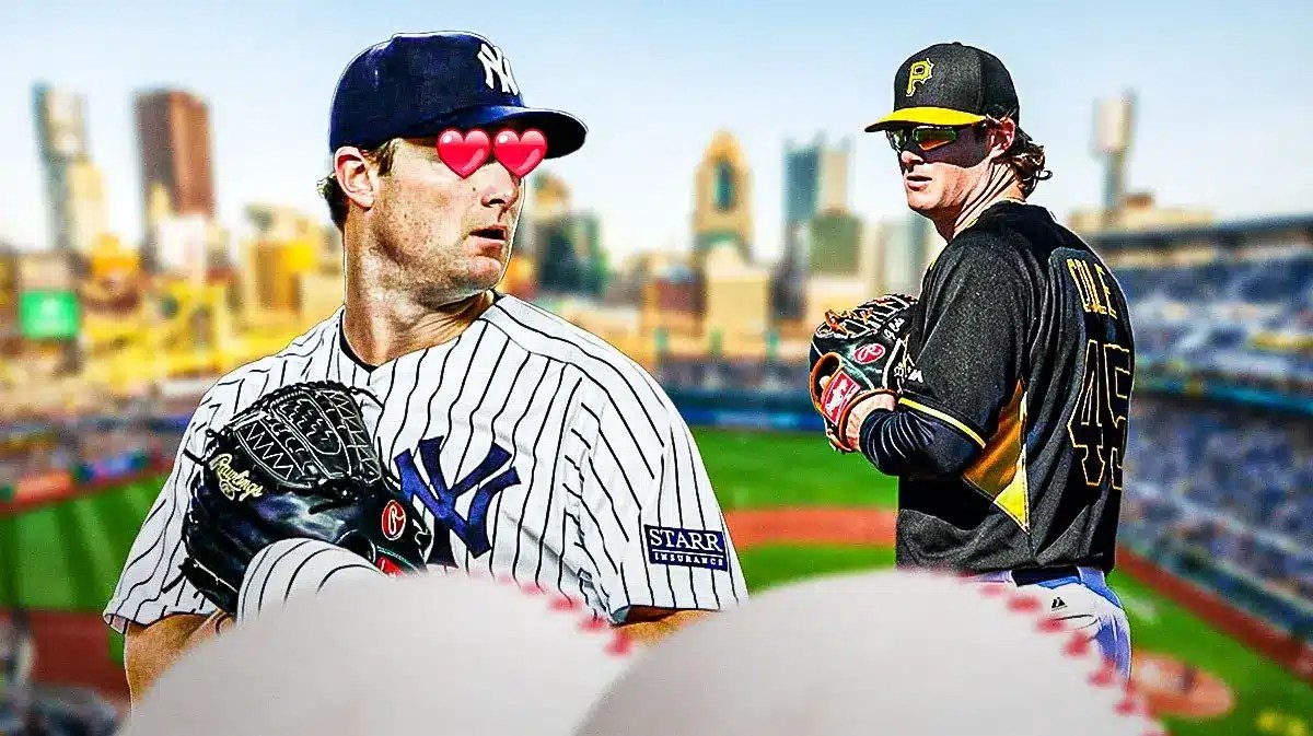 Yankees Gerrit Cole with hearts in his eyes looking at Pirates Gerrit Cole