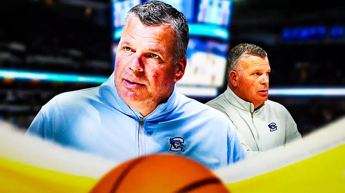 Creighton basketball, Bluejays, UConn basketball, Huskies, Greg McDermott, Greg McDermott with Creighton basketball arena in the background