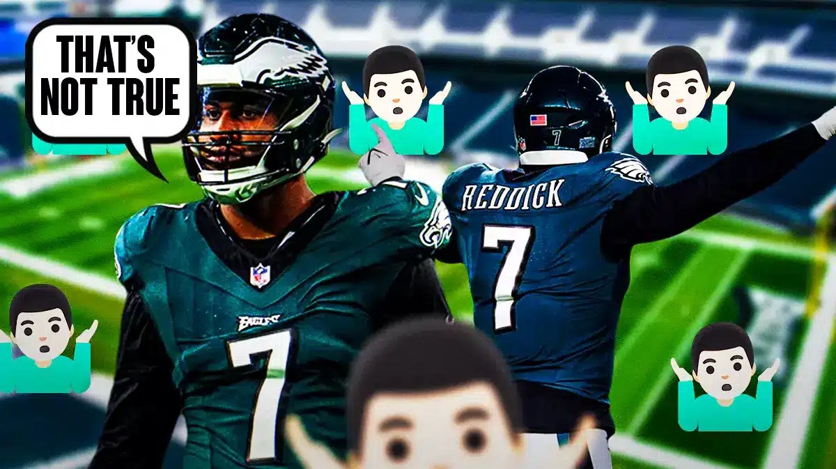 Haason Reddick in a Philadelphia Eagles jersey saying “That’s not true”