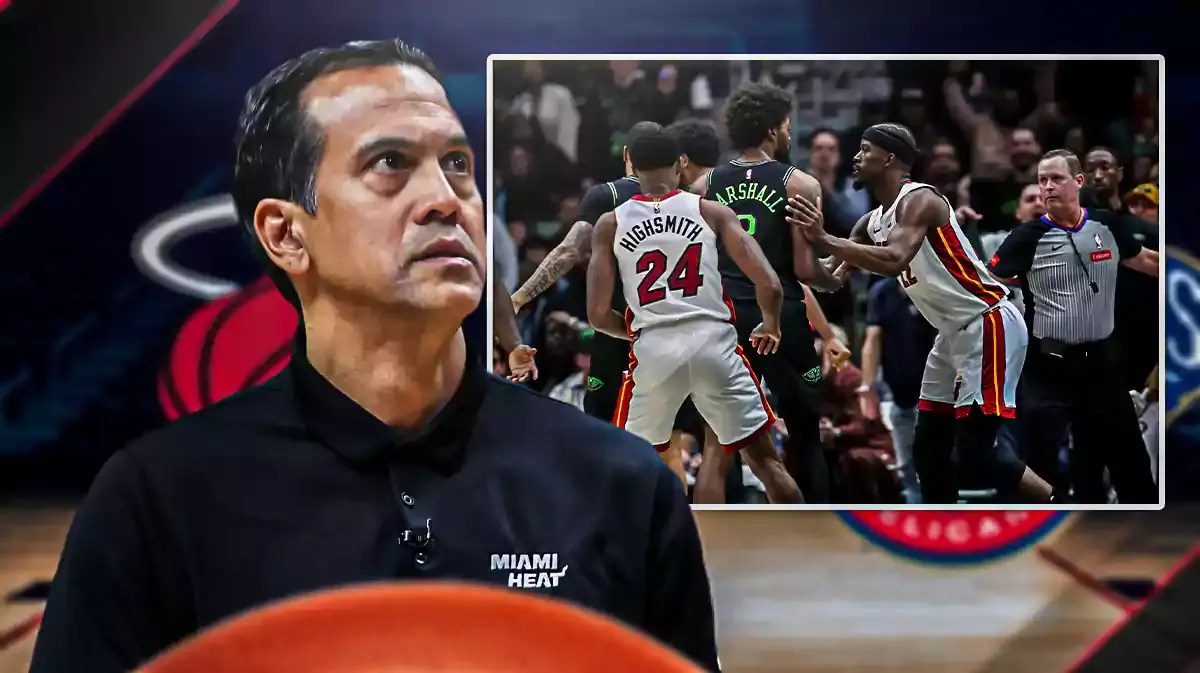 Erik Spoelstra reacting to the Heat-Pelicans scuffle