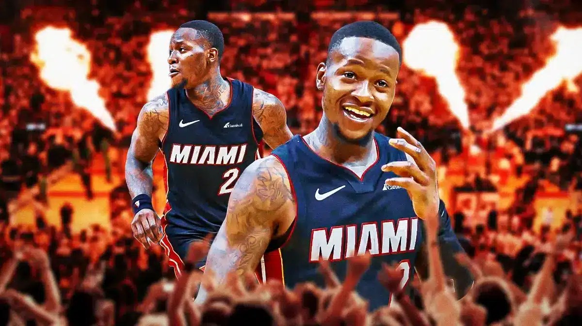 Miami Heat star Terry Rozier in front of the Kaseya Center.