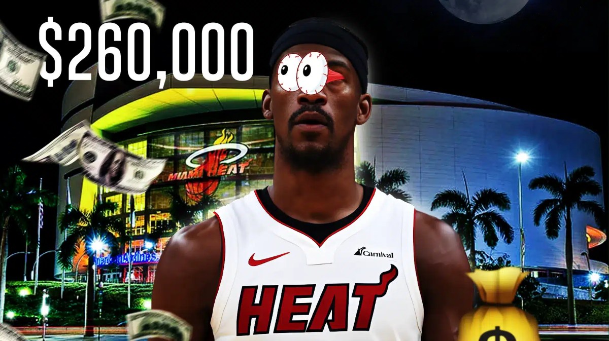 Miami Heat forward Jimmy Butler with his eyes popping over the figure $260,000.