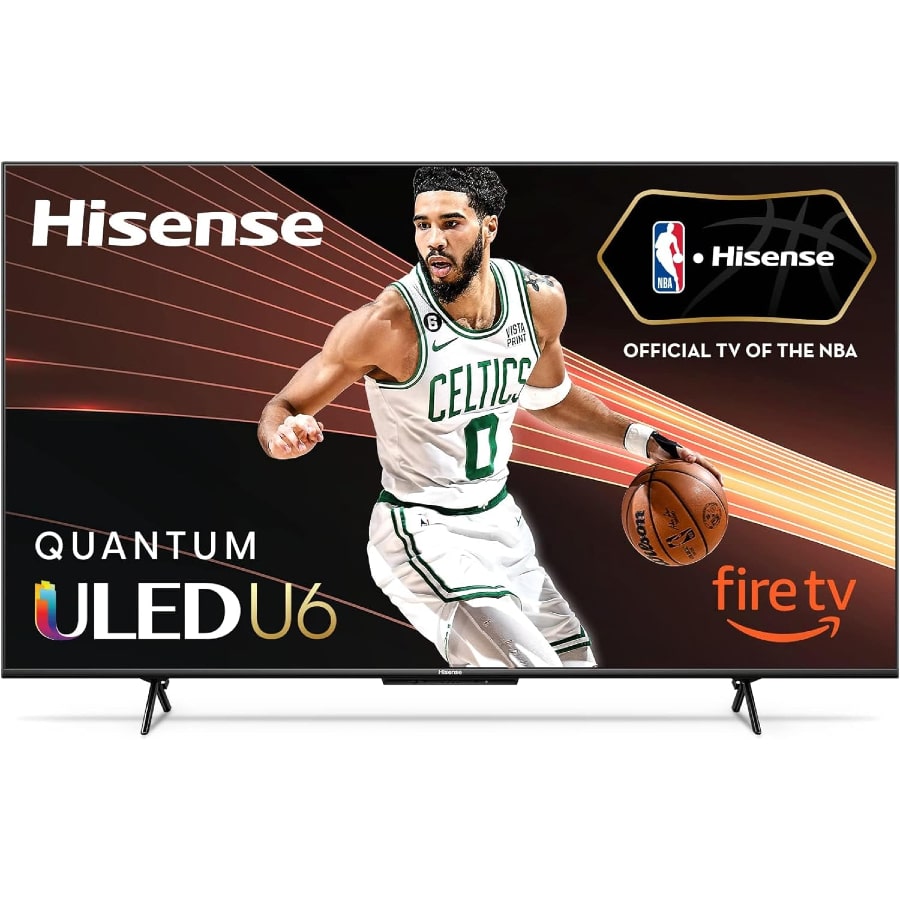 Best overall TV:  Hisense 75-Inch Class U6HF Series ULED 4K UHD Smart Fire TV on a white background.