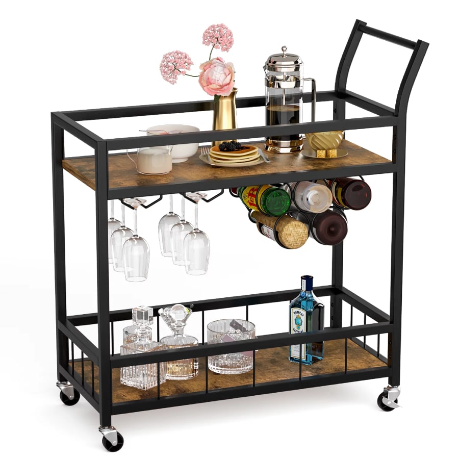 Homall Bar Cart Home Industrial Mobile Bar Cart on a white background.
