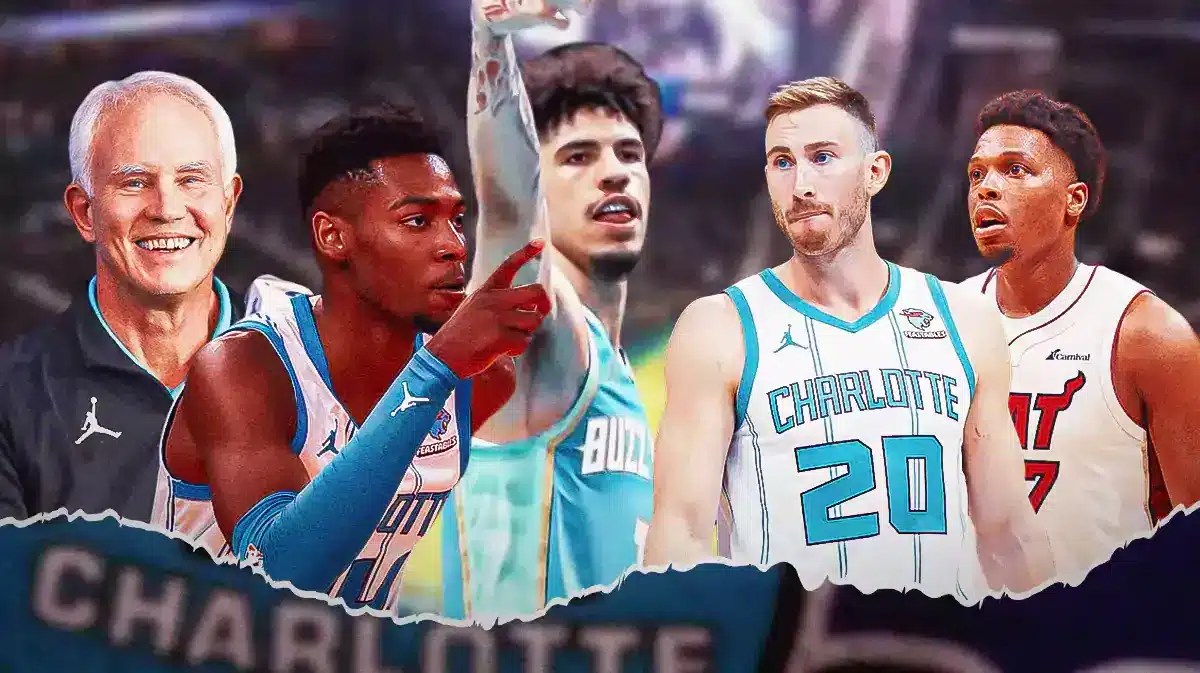 Hornets' Mitch Kupchak, Brandon Miller, LaMelo Ball, Gordon Hayward and Kyle Lowry