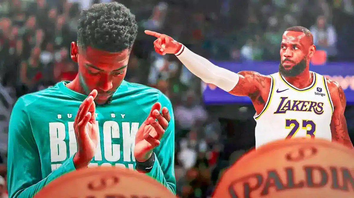 LeBron James pointing at Brandon Miller clapping