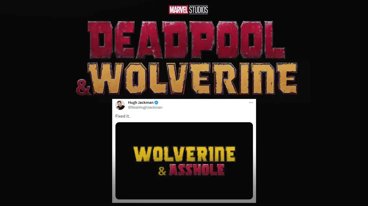 Tarjeta de título de “Deadpool y Wolverine” junto con una imagen del tweet de Jackman