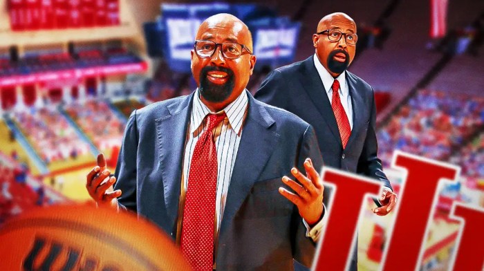 Indiana basketball, Hoosiers, Mike Woodson, Wisconsin basketball, Badgers, Mike Woodson with Indiana basketball arena in the background