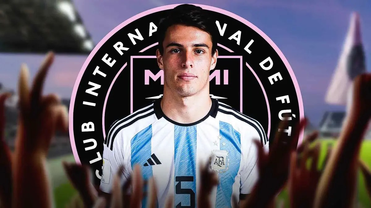 Federico Redondo in front of the Inter Miami logo