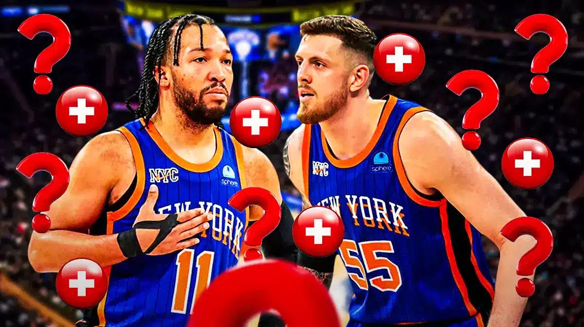 Knicks' Jalen Brunson and Isaiah Hartenstein with injury symbols