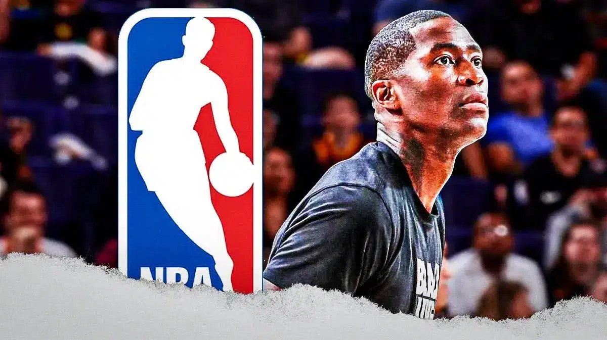 Jamal Crawford in street clothes. NBA logo