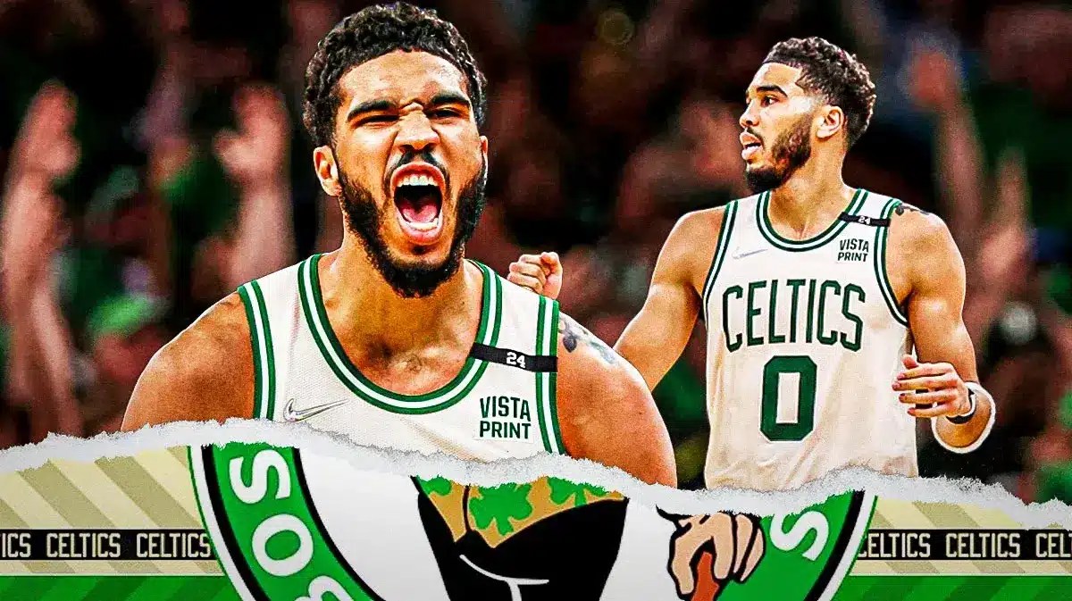 Boston Celtics star Jayson Tatum in front of the TD Garden.