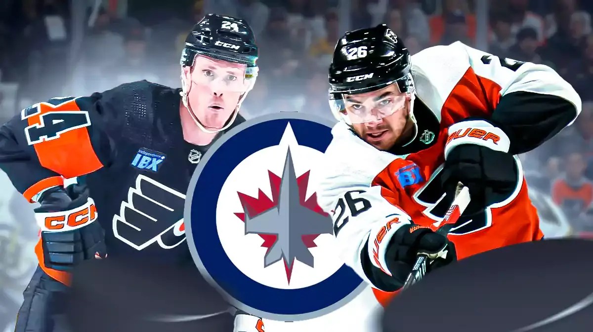 Nick Seeler and Sean Walker next to the Jets logo.