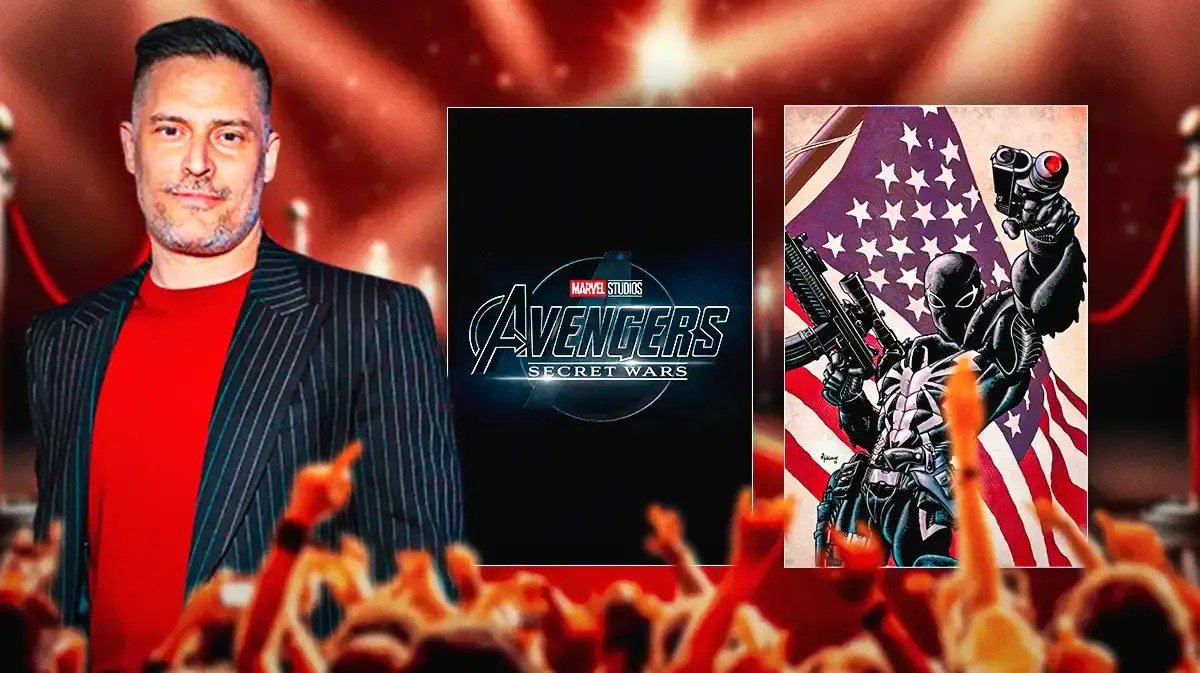 Joe Manganiello with MCU Avengers: Secret Wars logo and Agent Venom.