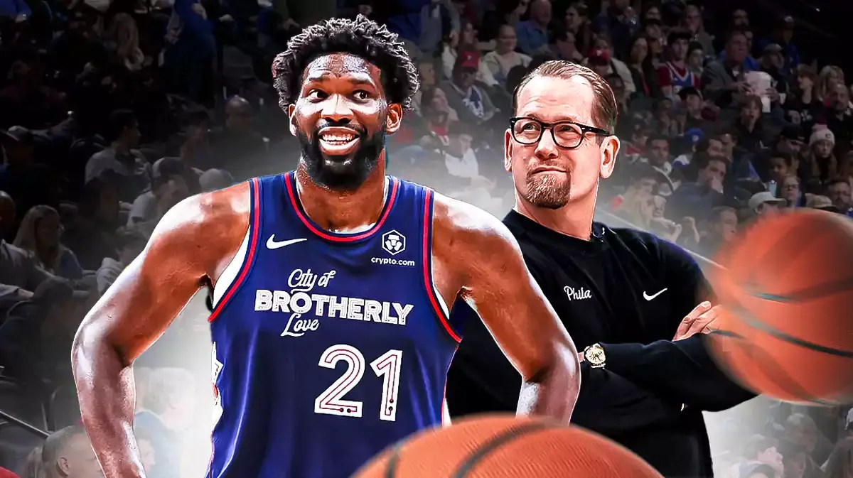 76ers' Joel Embiid next to Nick Nurse