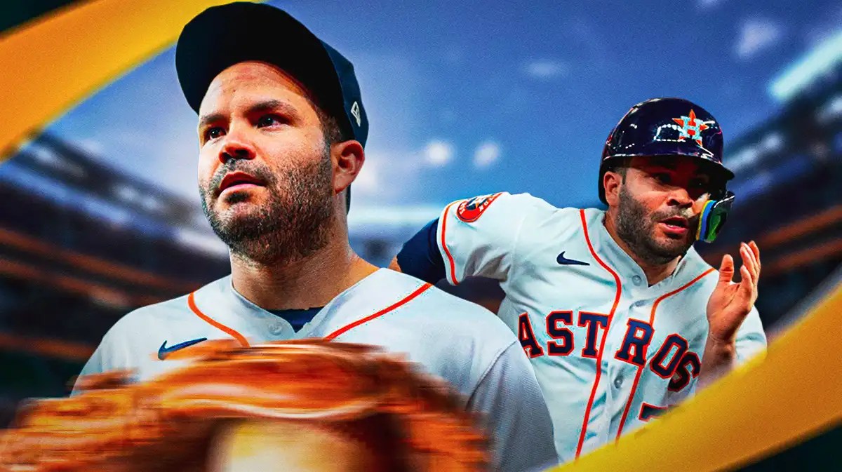 Astros, Jose Altuve, Jose Altuve contract, Jose Altuve extension, Jose Altuve Astros, Jose Altuve in Astros uni with Astros stadium in the background