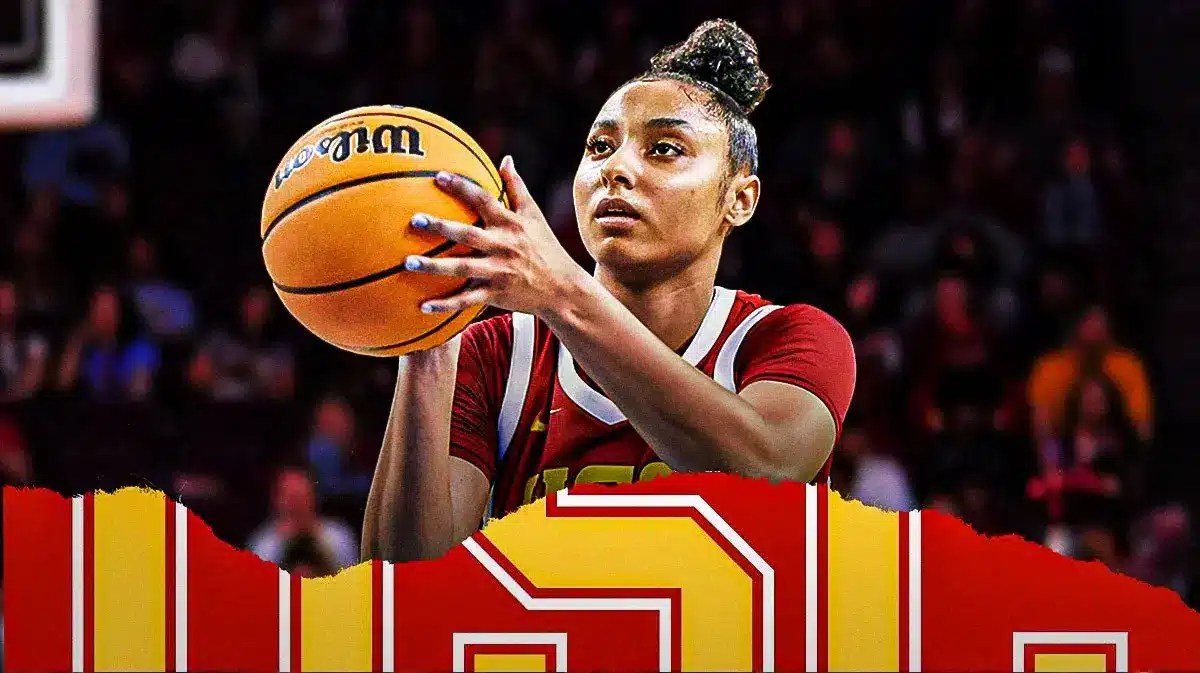 JuJu Watkins (USC basketball) shooting a basketball.