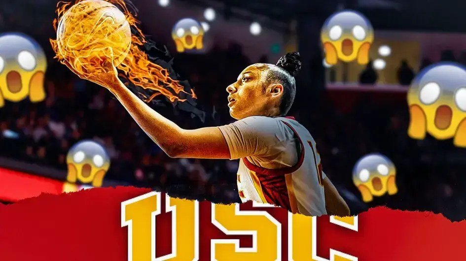 Juju Watkins shooting the ball on fire. Several shocked emojis in the background