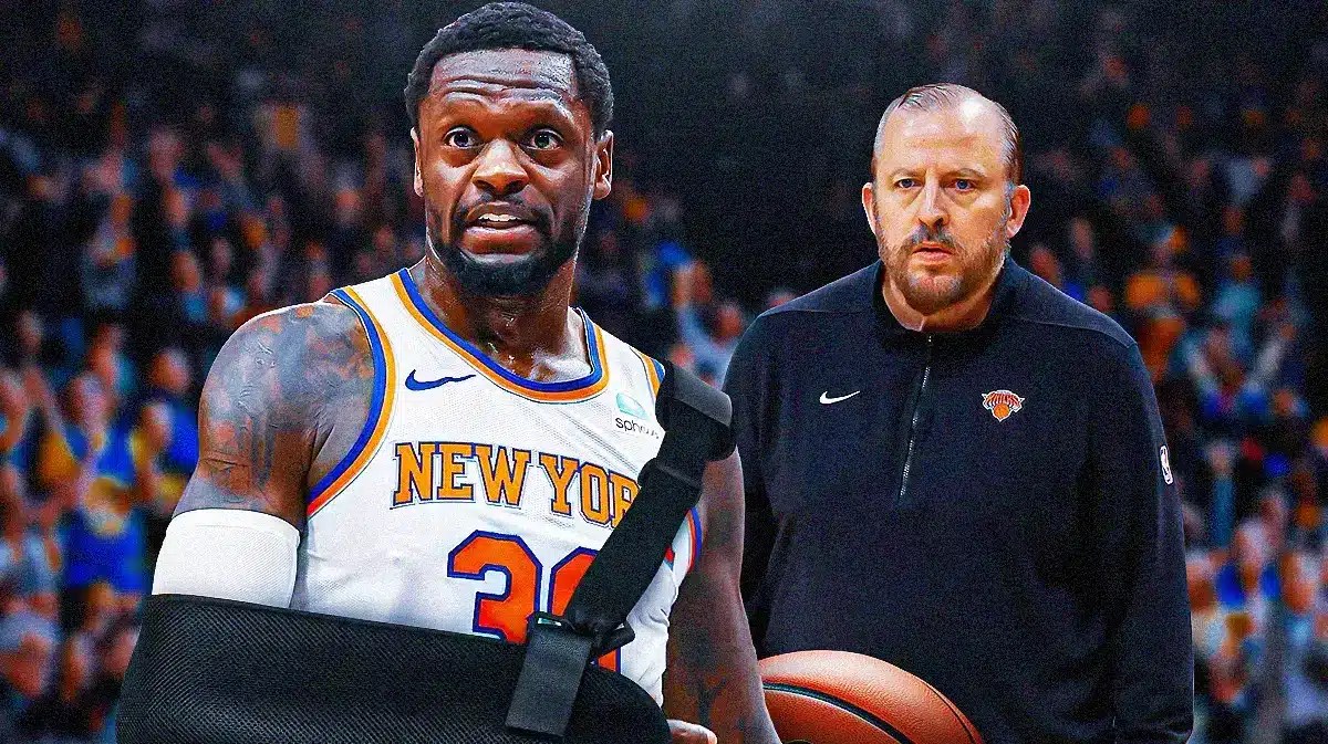 Julius Randle with a bandage on his shoulder, Tom Thibodeau