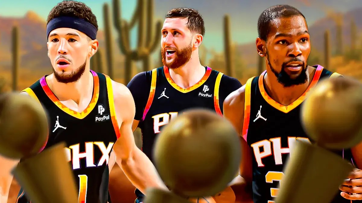 Suns' Jusuf Nurkic with Kevin Durant and Devin Booker after not being in NBA MVP talks