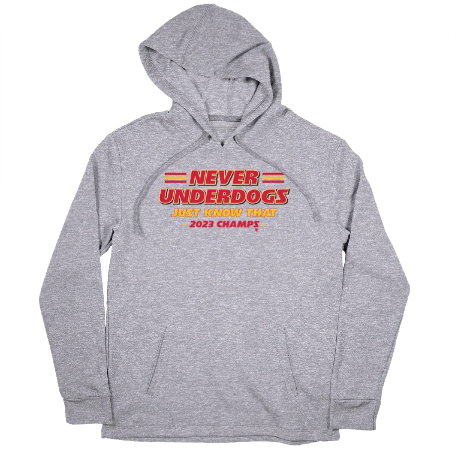 Kansas City Never Underdogs Hoodie - Gray colored on a white background.