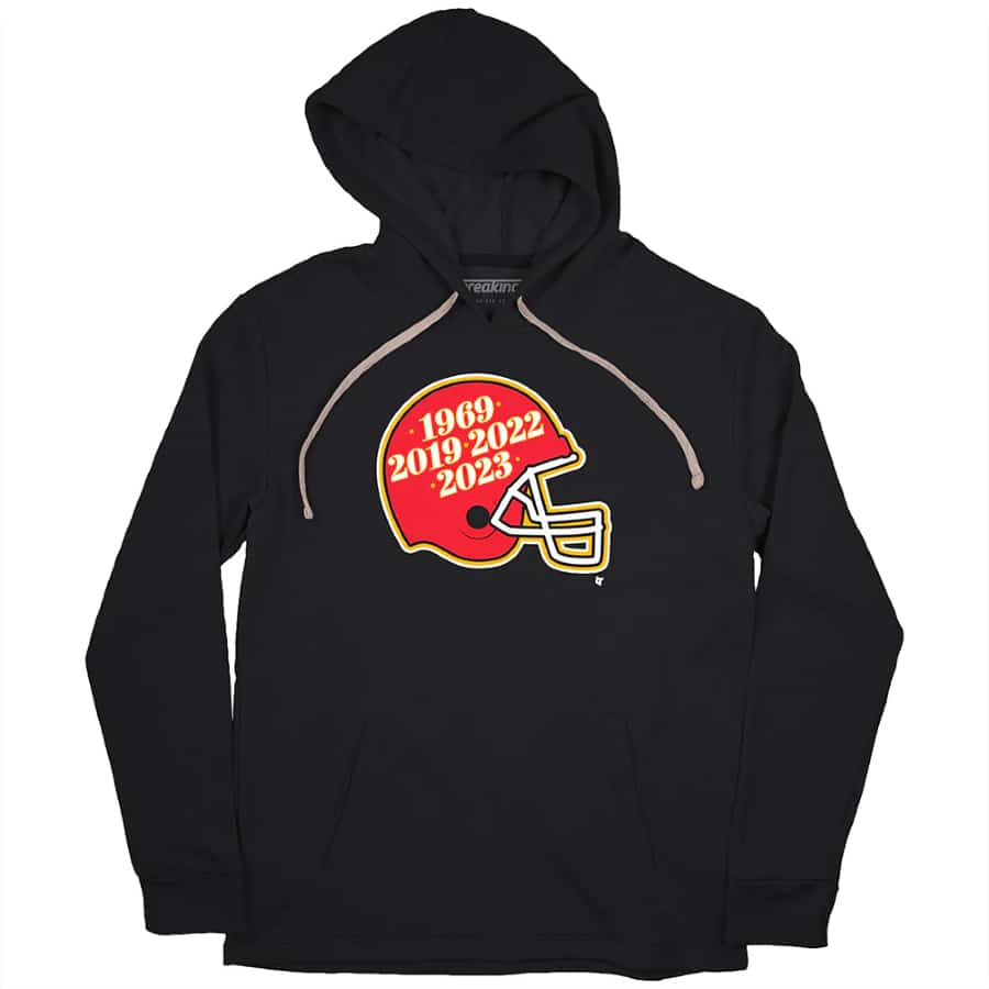 Kansas City The Four Glory Years Hoodie - Black colored on a white background.