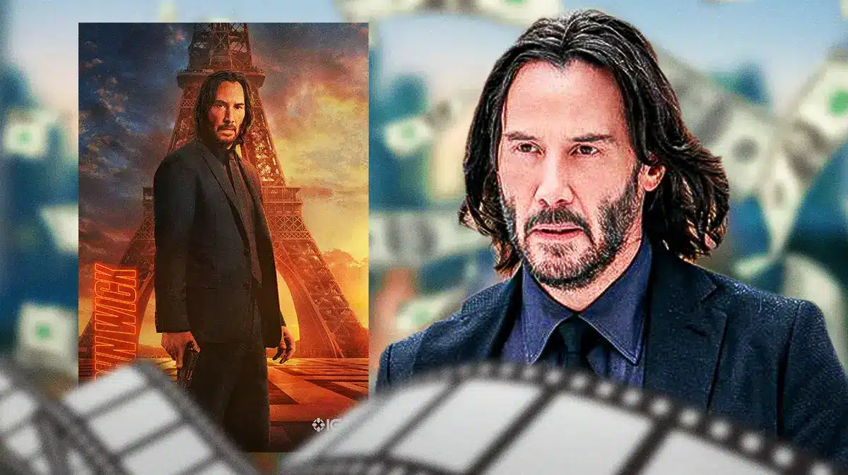 John Wick Chapter 4 poster and Keanu Reeves.