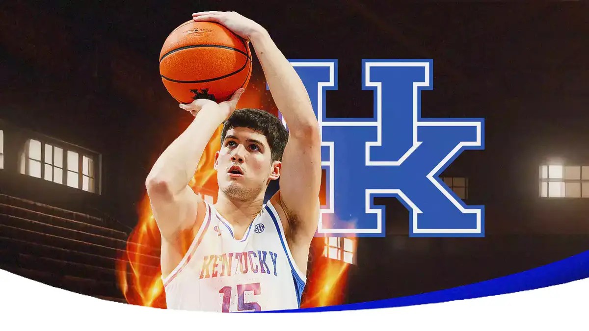 Kentucky basketball's Reed Sheppard shoots a buzzer beater around Mississippi State fans