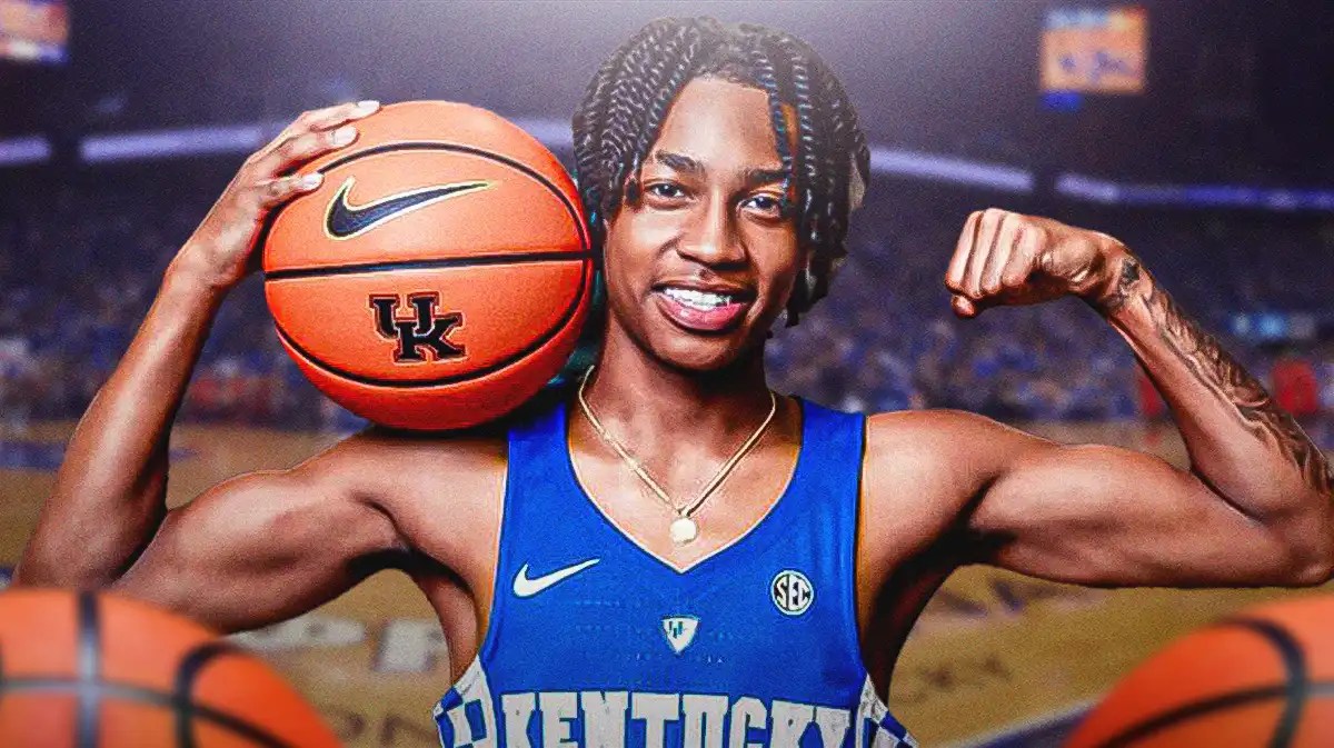 Kentucky basketball, Wildcats, LSU basketball, Tigers, Rob Dillingham, Rob Dillingham in Kentucky uni with Kentucky basketball arena in the background