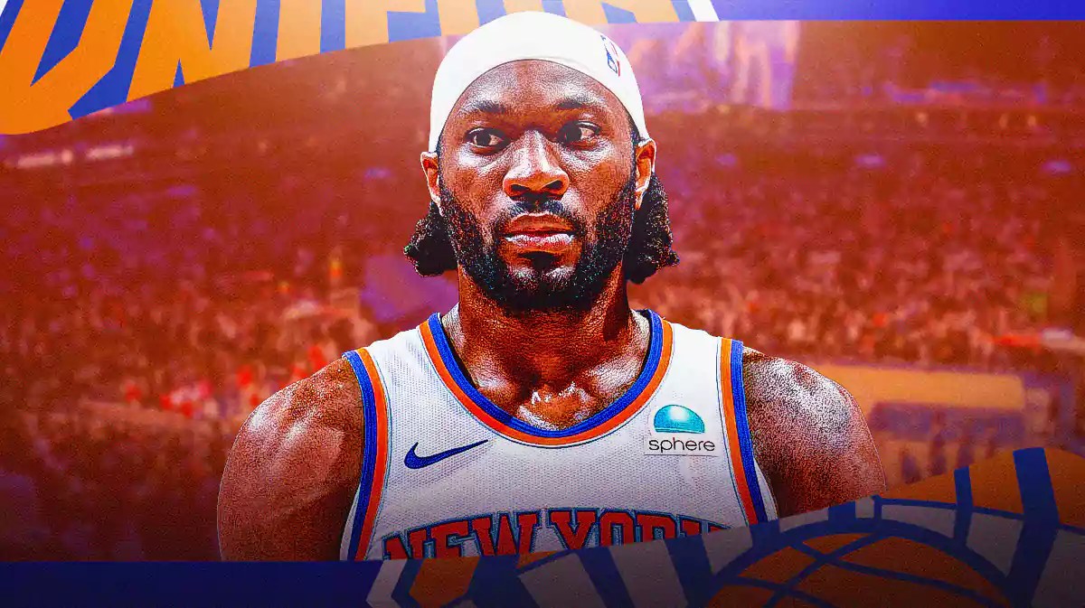 Precious Achiuwa with the Knicks arena in the background
